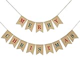 Konsait 2 in 1 Merry Christmas Banner Burlap Christmas Party Bunting Banner Garland for Fireplace Picture Outdoor Indoor Decorations,Xmas Home Photo Prop Party Decor Favors Supplies