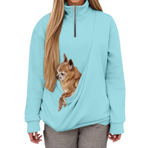 Sudadera de forro polar para estar en casa con gatos jersey azul de cremallera de cuartos