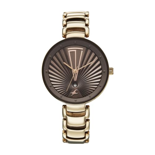 Image of Fastrack Chrome K Quartz Analog with Grey Dial Titanium Brass Solid Strap Watch for Women - 6216QM04