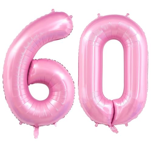Image of Pastel Pink 60 Balloon Number,40 Inch Light Pink 60 Balloons Large Helium Foil Mylar Number 60 Balloon for Birthday Party Anniversary Decorations