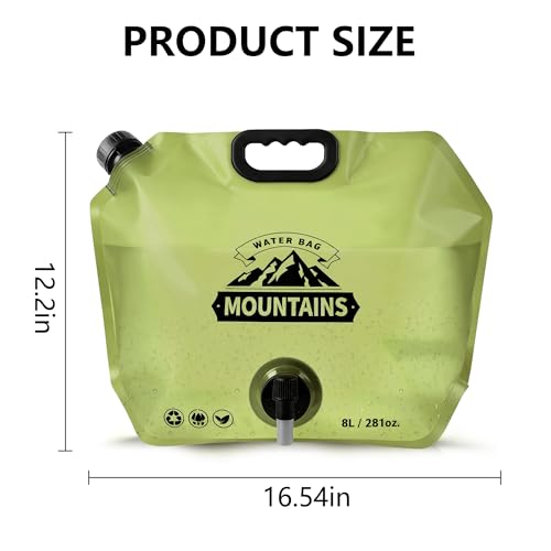 Image of Collapsible 8L Water Storage Bag, BPA-Free Portable Folding Water Jug with Adjustable Faucet, Leakproof Emergency Water Bag for Camping, Hiking, Riding, Outdoor Sport (GREEN, 1)