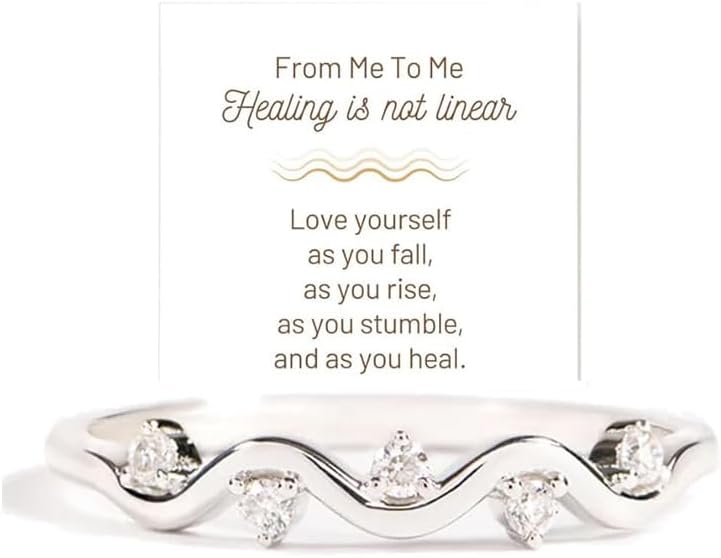 Healing Is Not Linear Self Love Highs and Lows Wave Ring, 925 Sterling Silver Personalized Stacking Self Love Ring, Inspirational Wave Encouraged Ring Jewelry Gift for Women