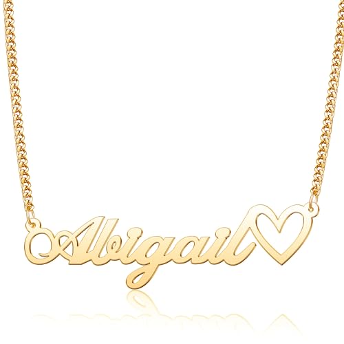 Custom Name Necklace with Heart 18K Gold Plated Personalized Nameplate Customized Jewelry Gift for Women