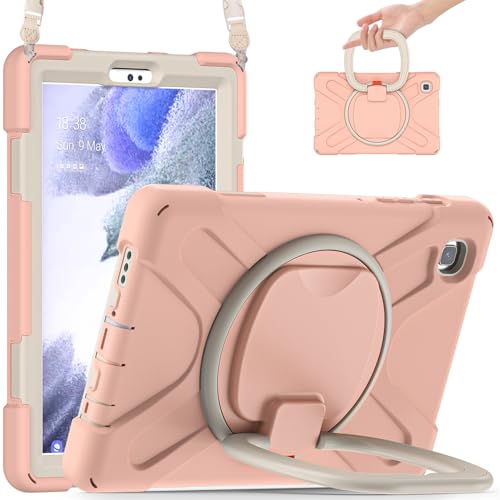 Étui Samsung Galaxy Tab A7 Lite antichoc rose JZ avec support rotatif et bandoulière de transport