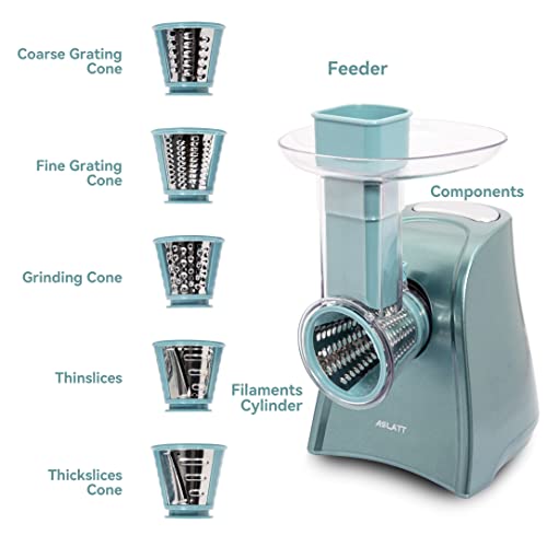 Electric Cheese Grater, Cheese Grater Electric, One-Touch Control Electric Grater Machine For Vegetable, Fruits, Potato, Electric Cheese Shredder, Salad Maker With 5 Free Attachments, Green, Aslatt #TOP4