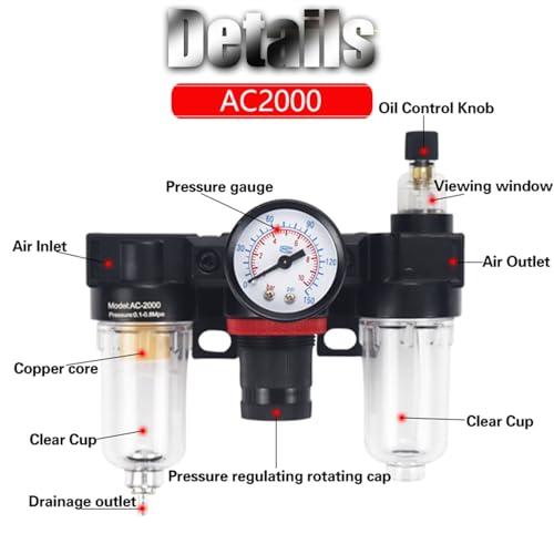 Separador de humedad y aceite 1/4 AC2000-02 para un taller de bricolaje eficiente y limpio 4
