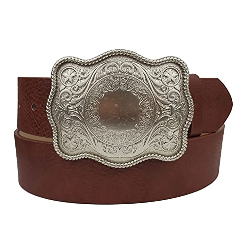 Axesoria Western Style Silver Buckle Belt Brown XS
