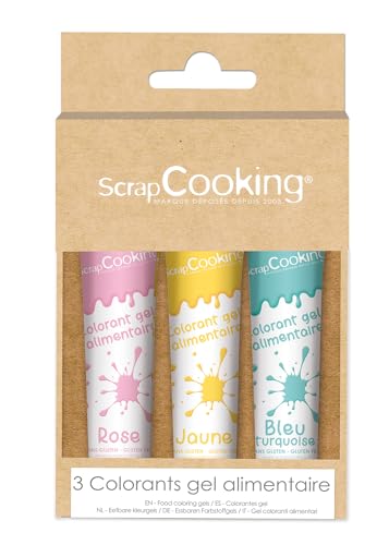 ScrapCooking - 3 Colorants Alimentaires en Gel - Jaune, Rose & Turquoise - Colorants Pâtisserie, Gâteaux, Glaçages, Crèmes, Macarons, Ganache, Pâte à Sucre - 3 x 20 g - 7129