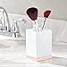 mDesign Square Plastic Bathroom Vanity Countertop Accessory Set - Includes Soap Dispenser Pump, Divided Toothbrush Holder, Tumbler Rinsing Cup, Soap Dish - 4 Pieces - White/Rose Gold