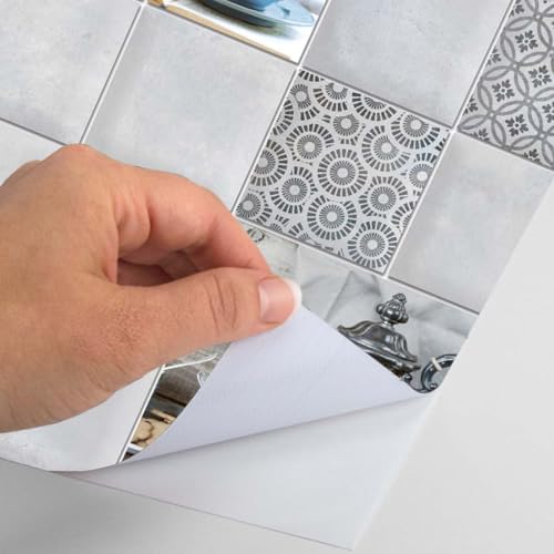 Image of Kitchen Wallpaper Tiles Sticker 12x18 Inch (Pack of 8) Self Adhesive Waterproof Oil Proof Wall Stickers for Kitchen Backsplash Decoration Heat Resistant PVC Wall Paper Tiles Design Kitchen Decor