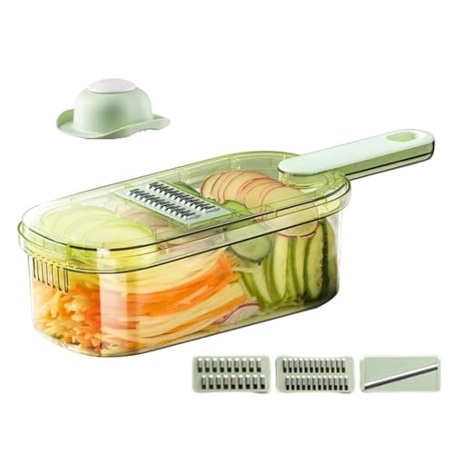 ycezw Cortadora de alimentos, rebanadora para cocina, rebanadora portátil, pelador multifunción de cocina para frutas, espiralizador de verduras con recipiente de 1,5 litros para patatas,