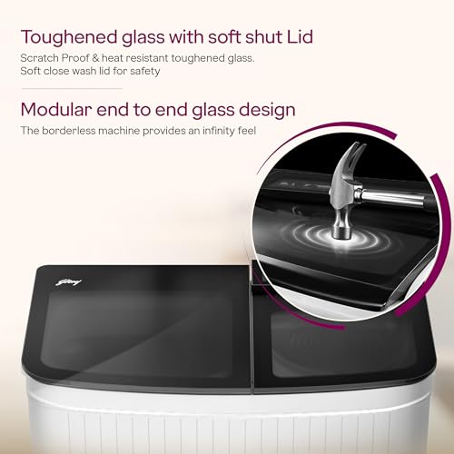 Image of Godrej 9 Kg Semi Automatic 5 Star Rating with 5 Years Warranty, Toughened Glass Lid, Magic Lint Filter Washing machine (WSEDGE ULT 90 5.0 DB2 ME WHBK)