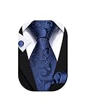 Barry.Wang Tie Pocket Square Cufflinks for Men Set Designer Ties Paisley (Navy Blue Paisley)