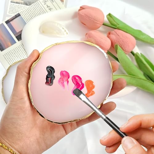 2Pcs Resin Nail Art Palette,Nail Polish Palette,Gold Edge Nails Holder Display Board,Cosmetic Mixing Tools for Nails Art(White,Pink) - Thumbnail 4