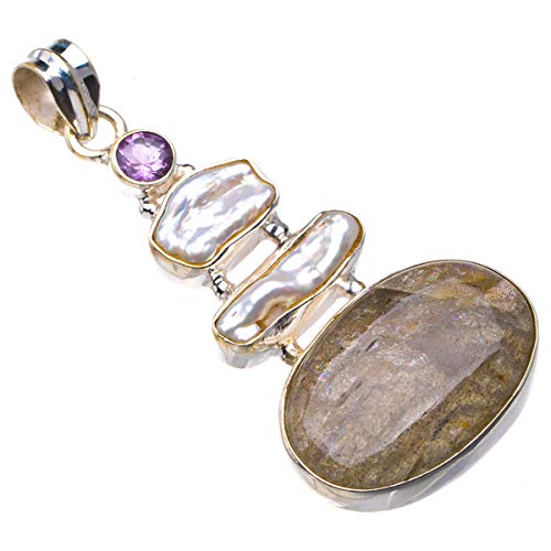 Pendentif labradorite feu bleu améthyste pour tenue bohème chic