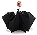 SpyShop Compact Unisex Classic Auto Open Wind-Resistant Travel Umbrella Folding Anti-UV Outdoor Business Automatic -Curved Wood Handle Umbrella-Black