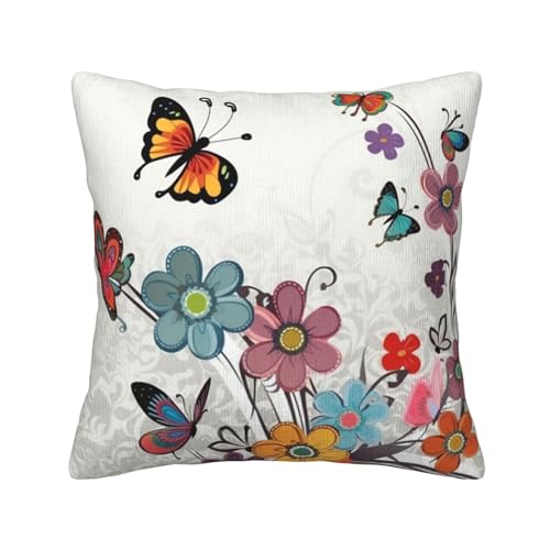Housse de coussin velours côtelé fleurs contre fatigue dos