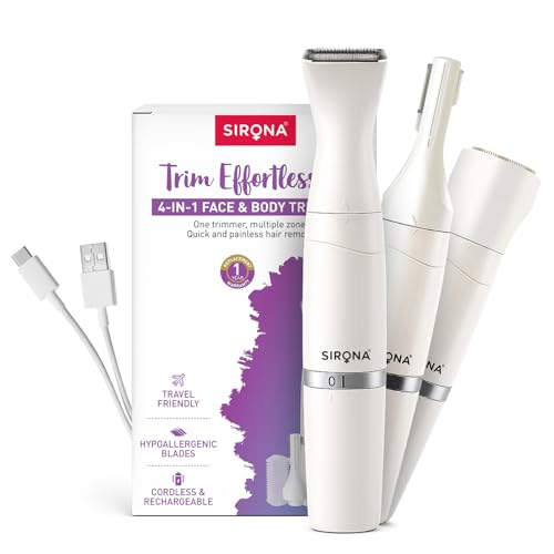 Image of Sirona 4-IN-1 Face & Body Trimmer for Women | Body Trimmer & Shaver, Eyebrow Trimmer | Painless Hair Removal for Arms, Underarms, Legs & Bikini | Electric Razor | 90 Minutes Runtime