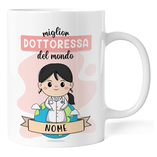 Caribu design Tazza Dottoressa Personalizzata con Nome e Capelli - Idea Regalo per Medico Personalizzabile Divertente per Compleanno Natale - Lavoro Laurea Professione (Dottoressa Donna)