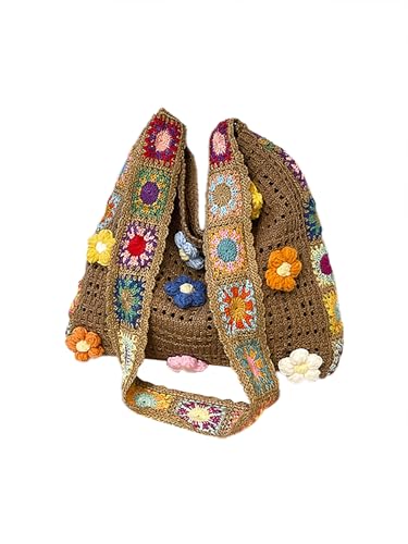 SHENHE Women's Crochet Tote Bag Embroidered Slouchy Crossbody Beach Shoulder Bag for Travel Daily