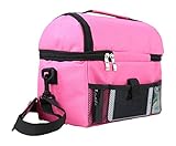 EasiTool Insulated Cooler Lunch Bag Double Sewn Large Lunch Boxes with Zipper Closures for School, Picnic, Office, with Adjustable Shoulder Strap for Easy Transport - Pink