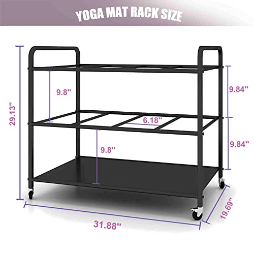 Yoga Mat Storage Rack Basket Workout Equipment Home Gym Storage Rack with Wheels Black Yoga Mat Holder Exercise & Fitness Organizer for Dumbbell Kettlebells Resistance Bands Yoga Blocks by Arlifo - Image 5