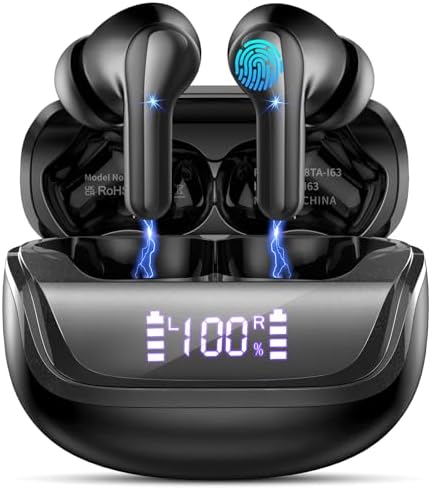Nuovo Cuffie Bluetooth 5.4, Auricolari Bluetooth Stereo HiFi Con 4 ENC Microfoni Anti-Rumore, Durata 50 Ore Cuffiette In Ear, Impermeabili IP7 Cuffie Senza Fili, Cuffiette Touch Control, LED-Display