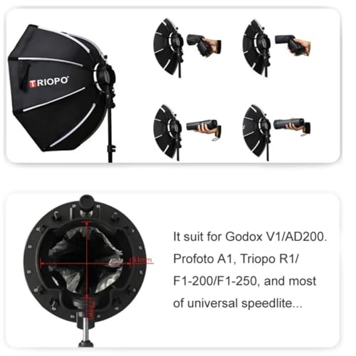 Image of Triopo KX90 90CM /35.4in Universal Folded Outdoor Speedlite Octagon Photo Softbox Umbrella Soft Box, for Godox V1 AD200 V1 AD200 TT600 V860II V850II TT685 Profoto A1 YONGNUO
