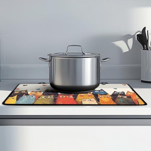 Image of Poceacles Stove Cover for Glass Top Stovestop, Induction Electric Stove Cover Protector Oil Resistant Heat Resistant Washer Dryer Top Mat, 29 inch x 21 inch, Cute Cat Heart-shaped Pattern Beige