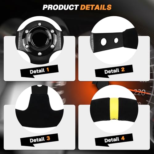 VOONKE 13.6\" Universal Suede Steering Wheel Deep Dish Racing Steering Wheel 6 Bolts with Horn Button for Race/Rally/Motorsport/Car Sim Driving,Yellow Positioning Line
