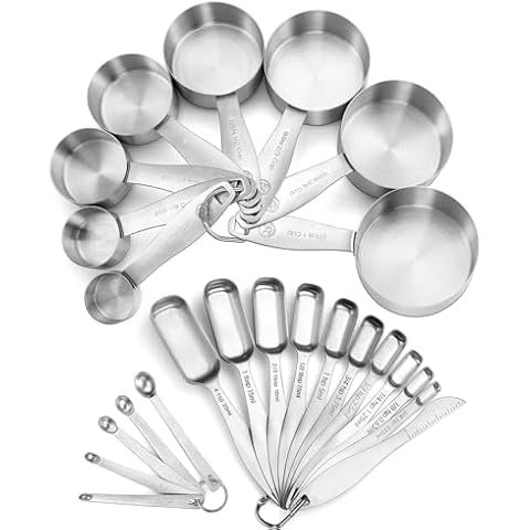 Measuring Cups and Spoons Set of 24 Piece in 18/8 Stainless Steel, Heavy Duty 8 Measuring Cups, 10 Measuring Spoons, 1 Leveler & 5 Mini Measuring Spoons Ideal for Dry and Liquid Ingredients Cover