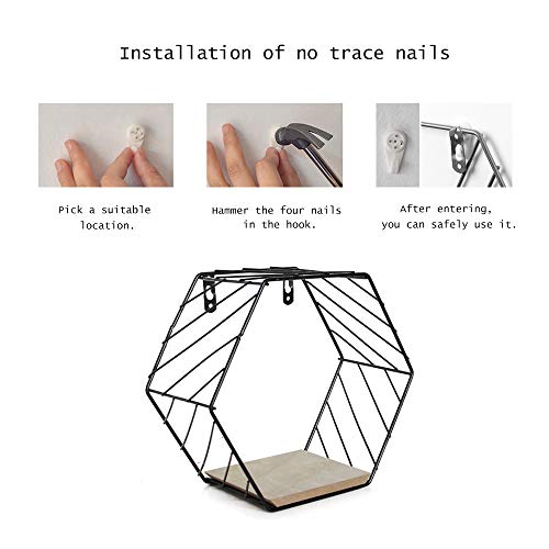 Splenssy Eenvoudige hexagon ijzer mesh wandtapijt huishoud-decoratie hanger zwart mesh L - Image 7