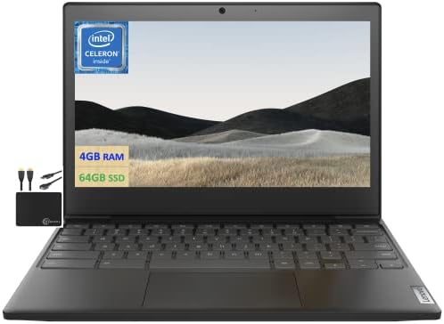 Lenovo 2022 Newest Lightweight Chromebook 3 11.6'' HD Screen Laptop Business Student, Intel Celeron N4020 Dual-Core, up to 2.8 GHZ, 4GB RAM, 64GB eMMC Storage, WiFi 5, Chrome OS +MarxsolCables, Black