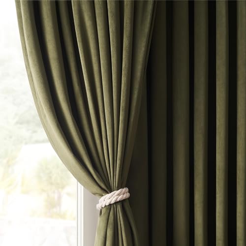 Topfinel CL145RB 80 Inch Curtains For Living Room Dark Green Velvet Curtains For Dedroom,Soundproof Noise Cancelling Room Darkening Back Tab Window Treatments Curtains,52X80,2 Panels Burg,Olive Green thumb #4