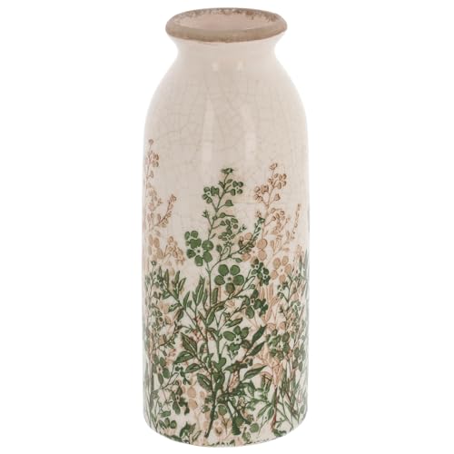 Image of Shudehill Giftware Natural Garden Bottle Plum Vases, Cream, Ceramic, Floral Botanical Design (Bottle Vase Tall 47 x 38.5 x 29cm)
