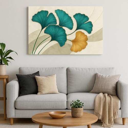 Toile murale feuille de ginkgo dorée style peinture abstraite luxe