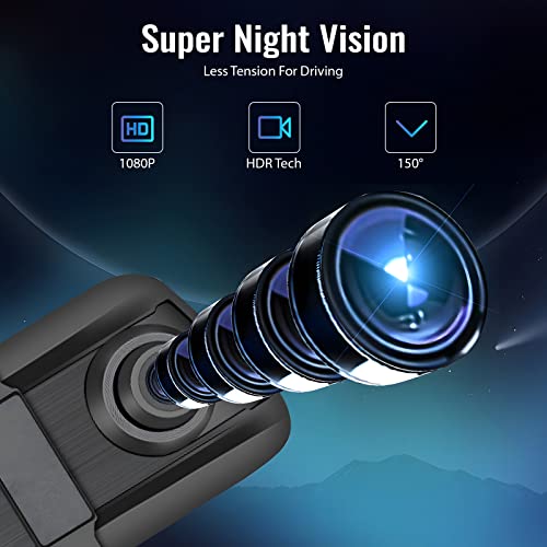 Cámara de Coche 1080P HD Dashcam con 9.66 Pantalla táctil,Espejo retrovisor Frontal y Trasero,G-Sensor,Grabación en Bucle,Monitor de Aparcamiento 24H,Guía de Aparcamiento,Visión Nocturna,Impermeable - imagen 3