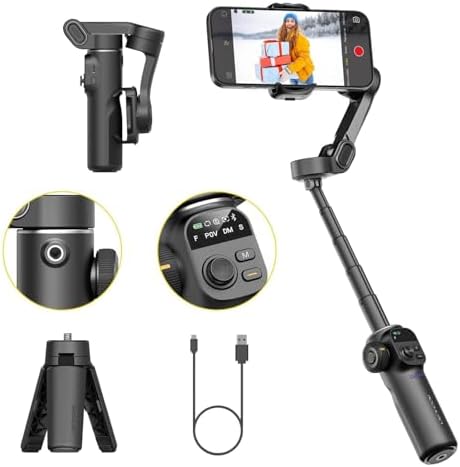 AOCHUAN Smart X Smartphone Gimbal Stabilizer, Handheld 3-Axis Phone Gimbal with LED Fill Light, Portable and Foldable Stabilizer, Vlogging TikTok YouTube Face Tracking for iPhone and Android