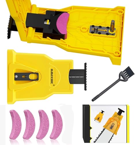 OMCCHK Chainsaw Teeth Sharpener, Portable Chainsaw Blade Sharpener, Universal Chainsaw Sharpener with 4 Bits, Chainsaw Sharpener Tool for 14"-20" Chain Saws