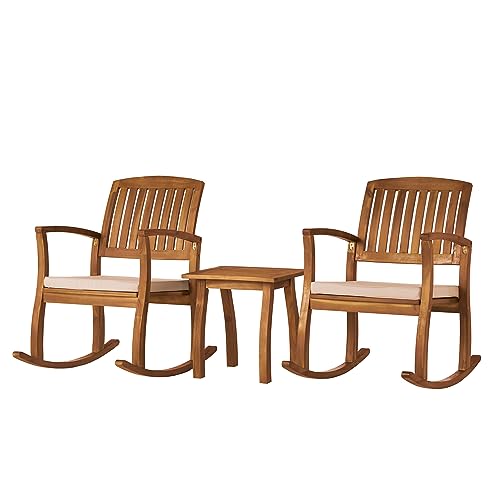 Christopher Knight Home Selma Acacia Rocking Chairs with Cushions, 2-Pcs Set, Teak Finish