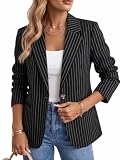 Mina Self Pinstripe Casual Blazers Jackets for Women Fall Black and White