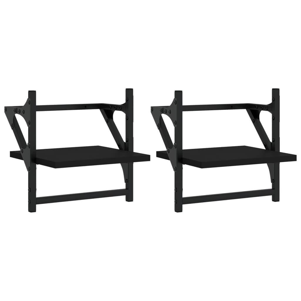 Scaffalature, mensole da parete e sporgenze, mensole da parete con barre, 2 pezzi, nero, 30 x 25 x 30 cm