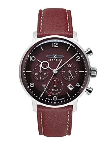 Montre Zeppelin pour homme 8086-2n chronographe quartz cadran noir bracelet cuir véritable