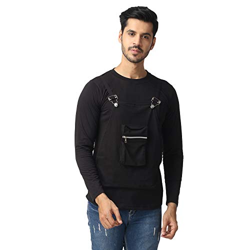 Image of Black Collection Solid Men Dungaree Style Full Sleeve T-Shirt