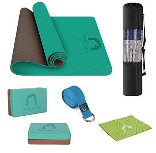 Image of Bodylastics Yoga Mat for Men and Women with Carry Bag TPE 6ft x 2ft x 6mm Large Size Anti Slip & Anti Tear Workout Mat