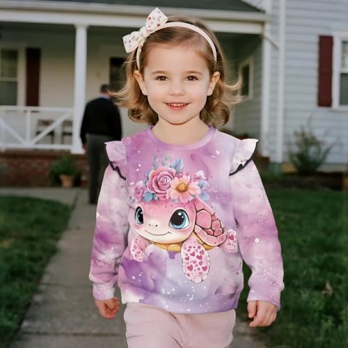 Toddler Long Sleeve Shirt Girl Ruffle Sleeves Warmth Girl's Graphic Long Sleeve Crewneck Sweatshirts4