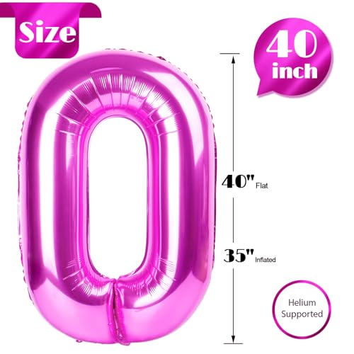 Image of Rosy Purple Number Balloon 40 Inch, 0 Number Balloons, 10 20 30 40 50 Numbers Balloon Birthday Decorations, Party Supplies for Women