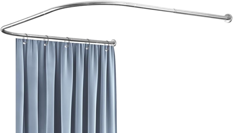 BAOYOUNI Corner Shower Curtain Rod U Shaped Curved Bathroom Curtain Rail Pole Expandable Wall Mounted Bath Hanging Bar, Drilling to Install (35.43''-51.18'') X 43.3''