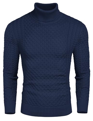 COOFANDY Men's Slim Fit Turtleneck Sweater Casual Knitted Twisted Pullover Solid Sweaters