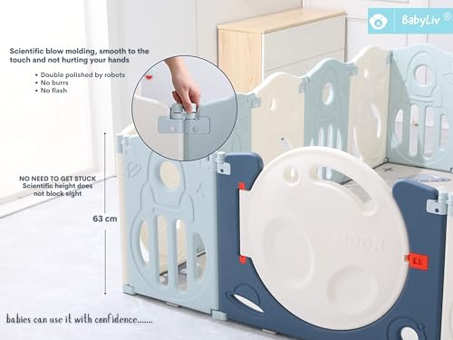 Image of 43 Sq Ft Space-Themed Baby Playpen with Soft Mat & Basketball | 18-Panel Extra Large Toddler Play Yard | Indoor /Outdoor Activity Center with Ball Pit | ISO 9001:2015 & CE | Blue-White